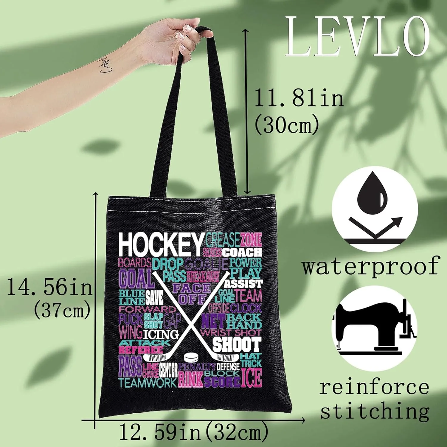 LEVLO Hockey Player Canvas Tote Bag Hockey Team Gift Hockey Shoulder Bag For Hockey Lover