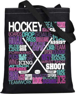 LEVLO Hockey Player Canvas Tote Bag Hockey Team Gift Hockey Shoulder Bag For Hockey Lover