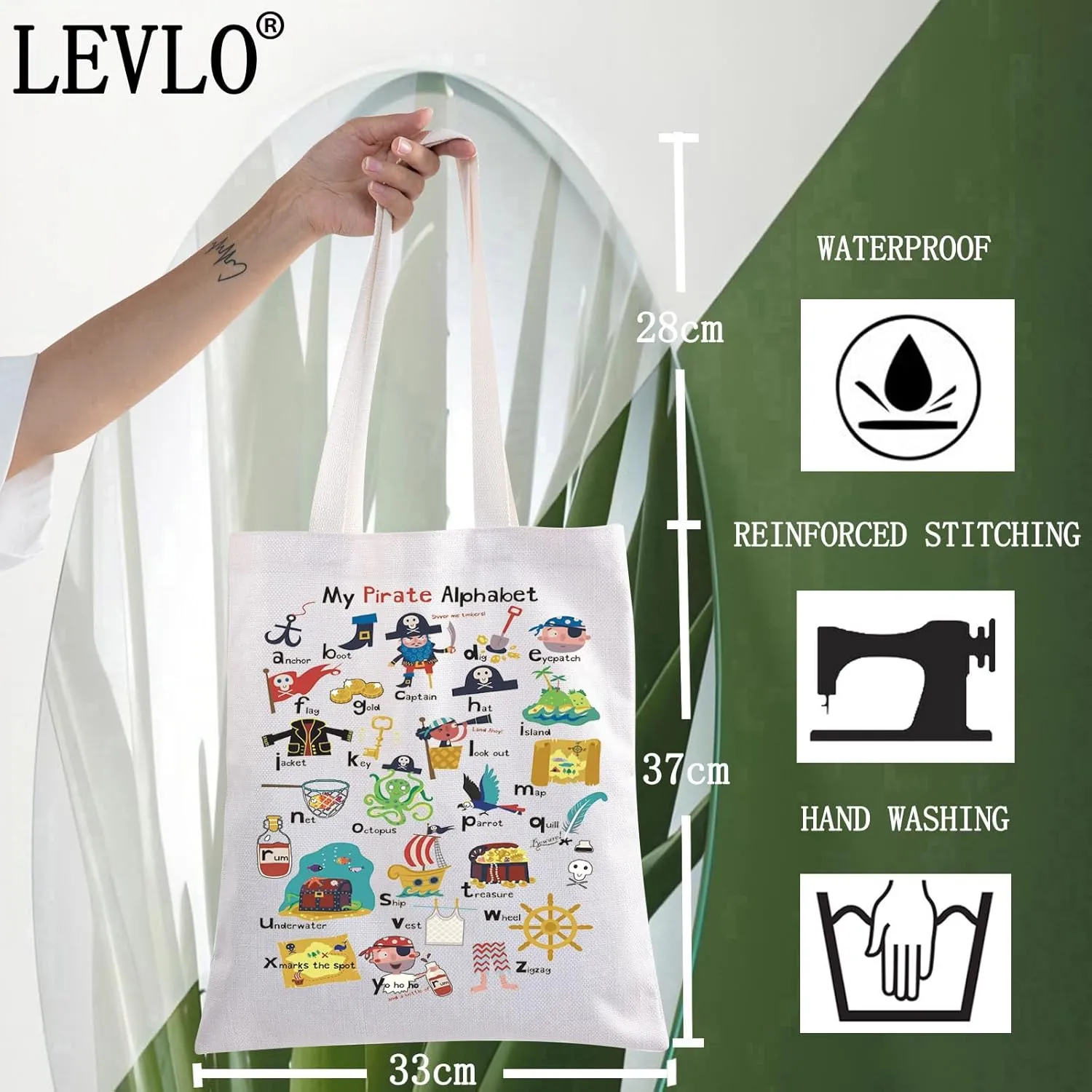 LEVLO Pirate Life Alphabet Canvas Tote Bag Pirate Quote Inspired Gift My Pirate A-Z Alphabet Shoulder Bag