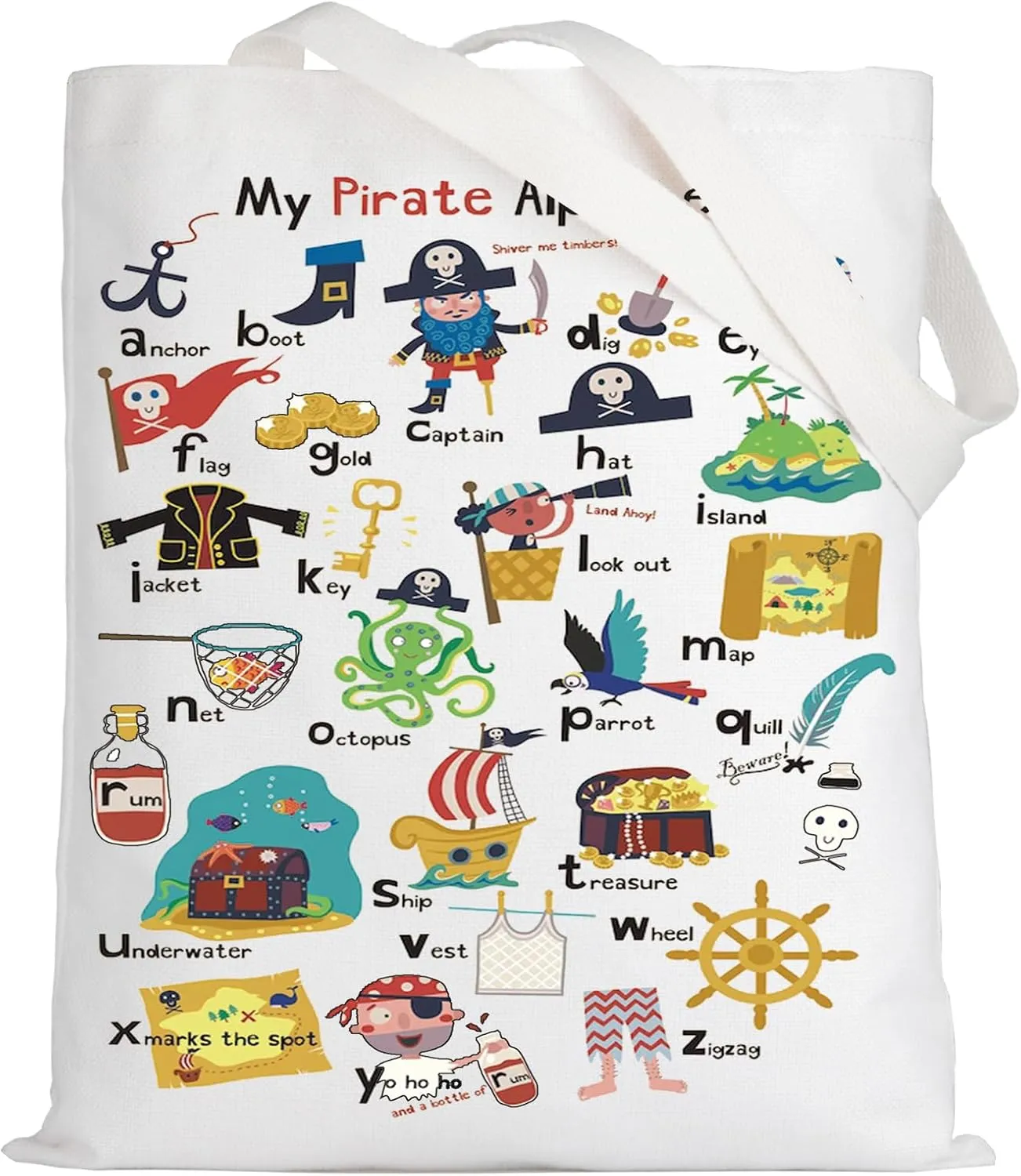 LEVLO Pirate Life Alphabet Canvas Tote Bag Pirate Quote Inspired Gift My Pirate A-Z Alphabet Shoulder Bag