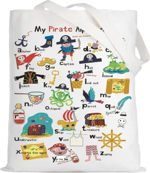 LEVLO Pirate Life Alphabet Canvas Tote Bag Pirate Quote Inspired Gift My Pirate A-Z Alphabet Shoulder Bag
