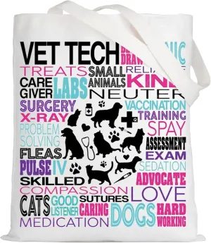 LEVLO Vet Tech Canvas Tote Bag Veterinarian Gift Veterinary Shoulder Bag For Vet Doctor Nurse Student