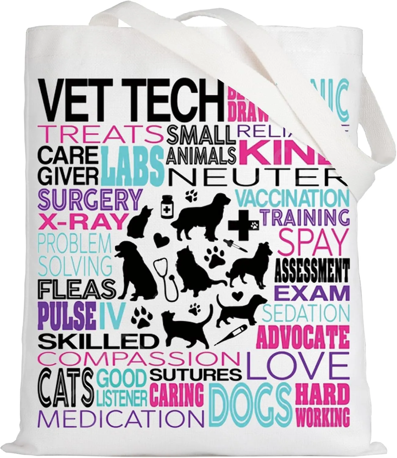 LEVLO Vet Tech Canvas Tote Bag Veterinarian Gift Veterinary Shoulder Bag For Vet Doctor Nurse Student