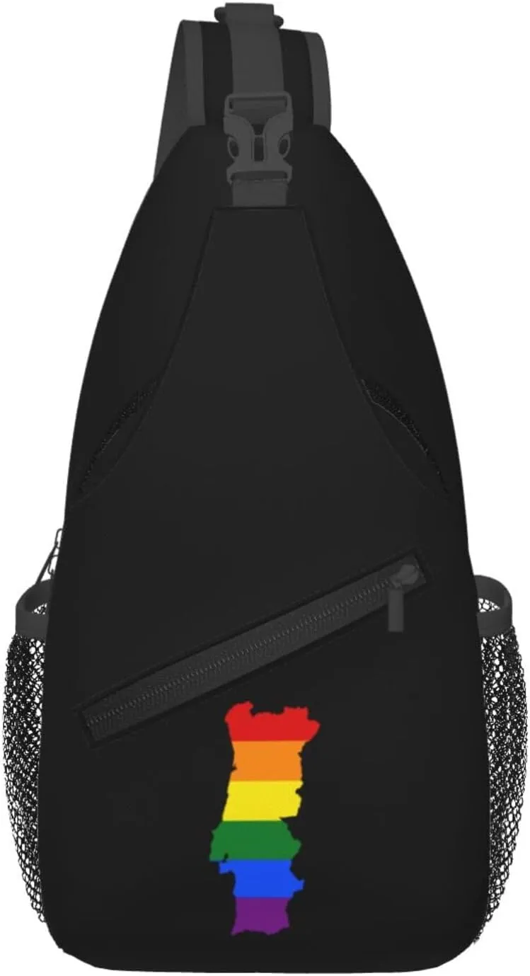 LGBT Flag Map Of Portugal Crossbody Bags For Women Men Chest Backpack Gym Shoulder Bag Travel Outdoor Sports Casual Crossbody Bags