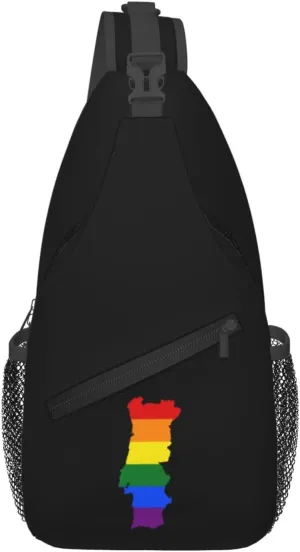 LGBT Flag Map Of Portugal Crossbody Bags For Women Men Chest Backpack Gym Shoulder Bag Travel Outdoor Sports Casual Crossbody Bags