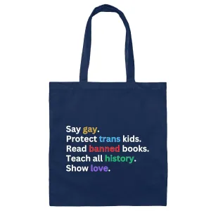 LGBT Pride Gift Bag for Voices Supporting Equality Love and Togetherness Navy Black Multicolor Canvas Tote Bag