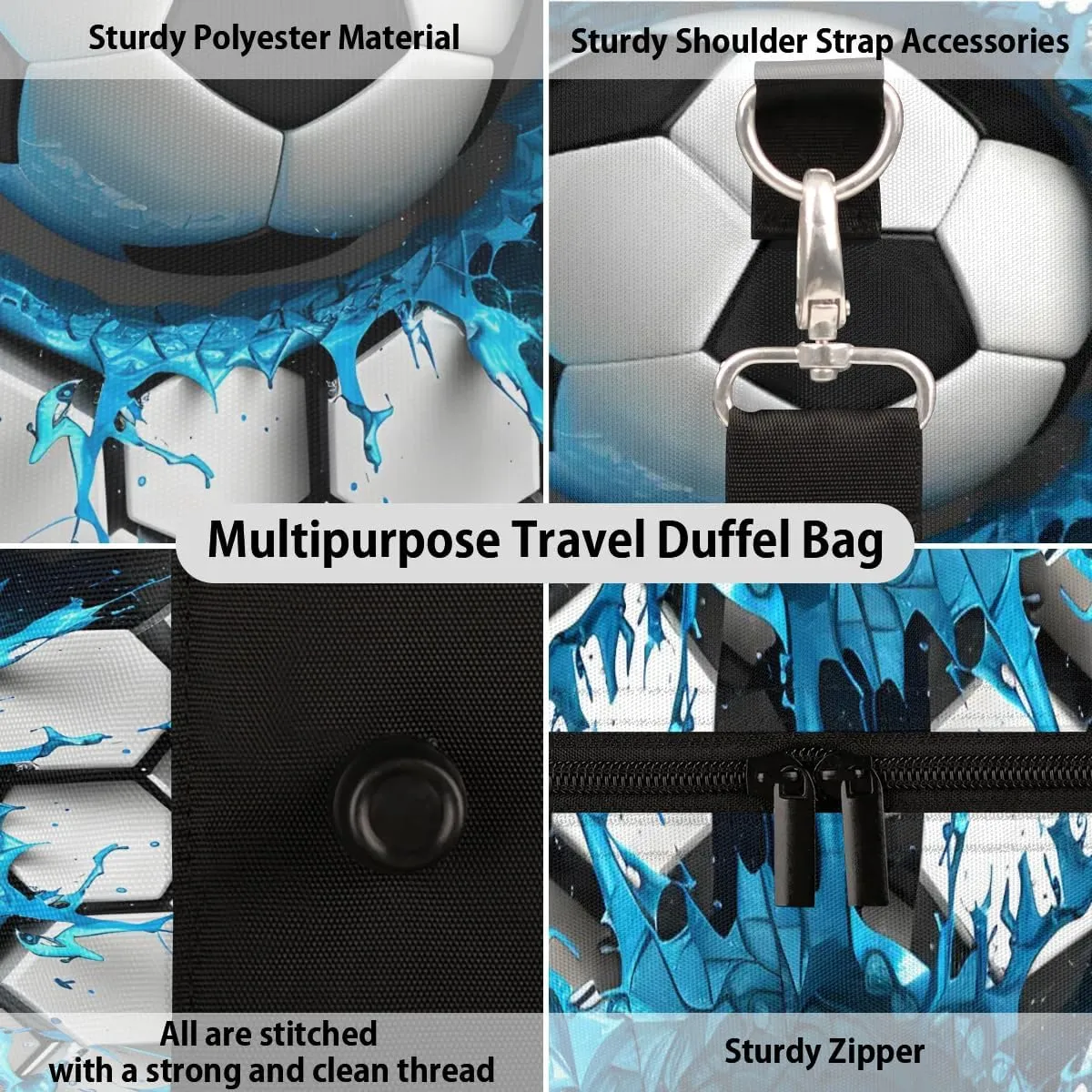 Light Wall Football Travel Duffel Bag for Women Men Soccer Waterproof Foldable Overnight Weekender Bag Large Capacity Sports Gym Bag