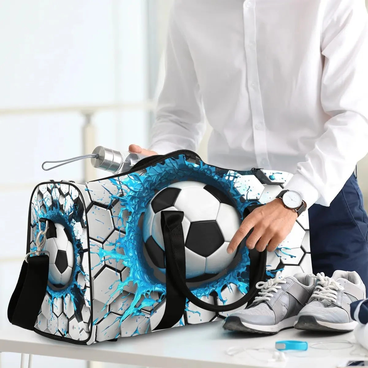 Light Wall Football Travel Duffel Bag for Women Men Soccer Waterproof Foldable Overnight Weekender Bag Large Capacity Sports Gym Bag