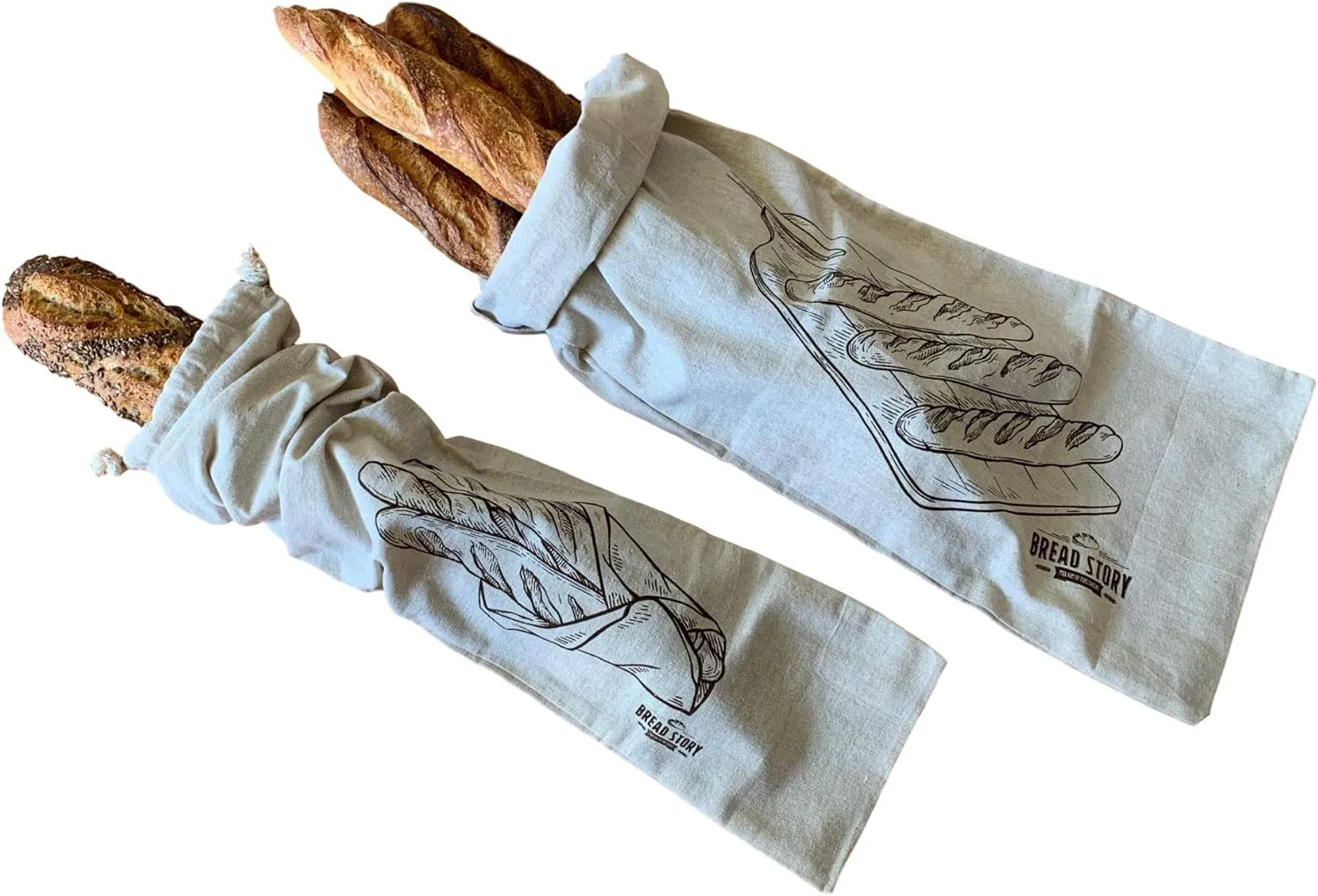 Linen Bread Baguette Bags - 2-Pack 20 x 70 cm Ideal for Homemade Baguette Bread, Unbleached, Reusable Food Storage, Housewarming, Wedding Gift, Storage for Artisan Bread - Bakery & Baguette