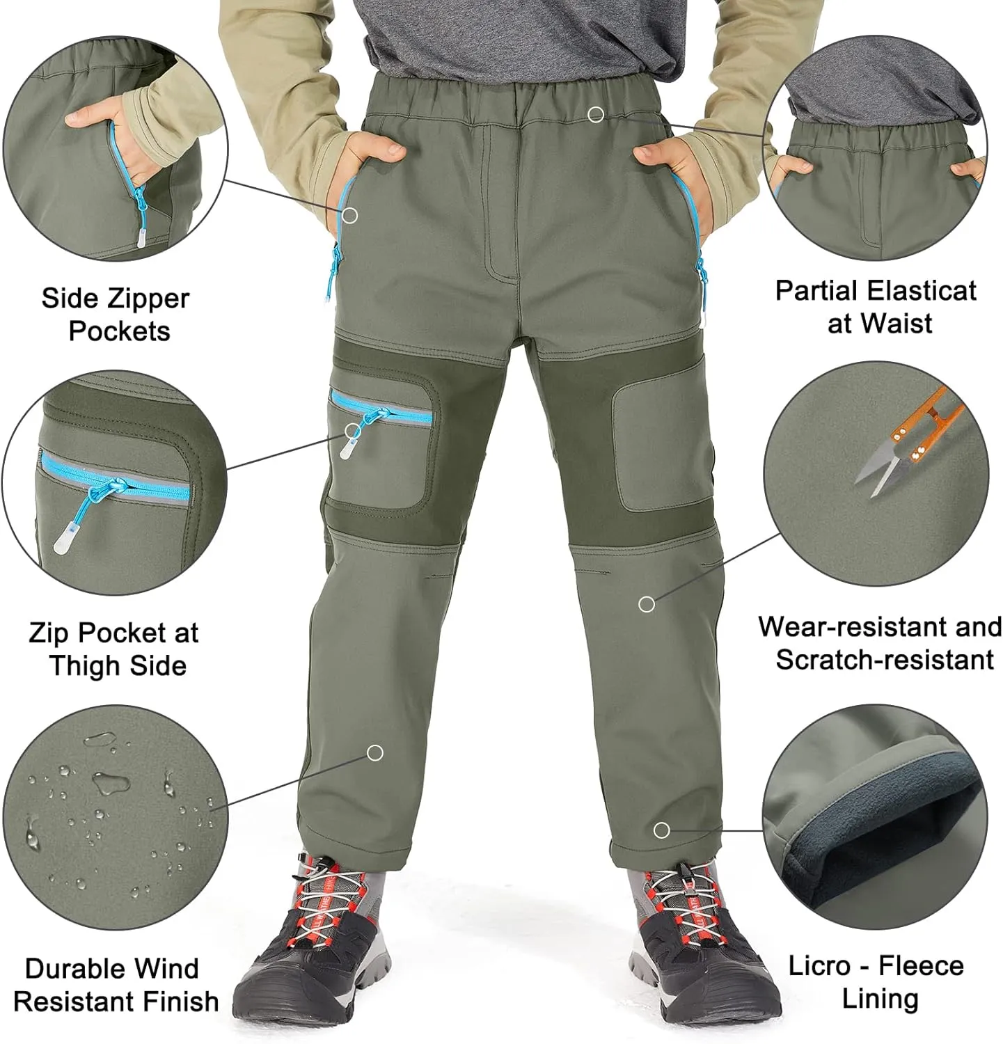 linlon Kids Boy's Snow Waterproof Pants Youth Fleece Lind Hiking Softshell Warm Insulated Trousers