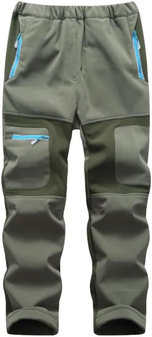 linlon Kids Boy's Snow Waterproof Pants Youth Fleece Lind Hiking Softshell Warm Insulated Trousers