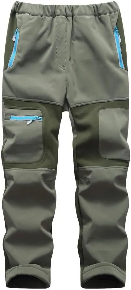 linlon Kids Boy's Snow Waterproof Pants Youth Fleece Lind Hiking Softshell Warm Insulated Trousers