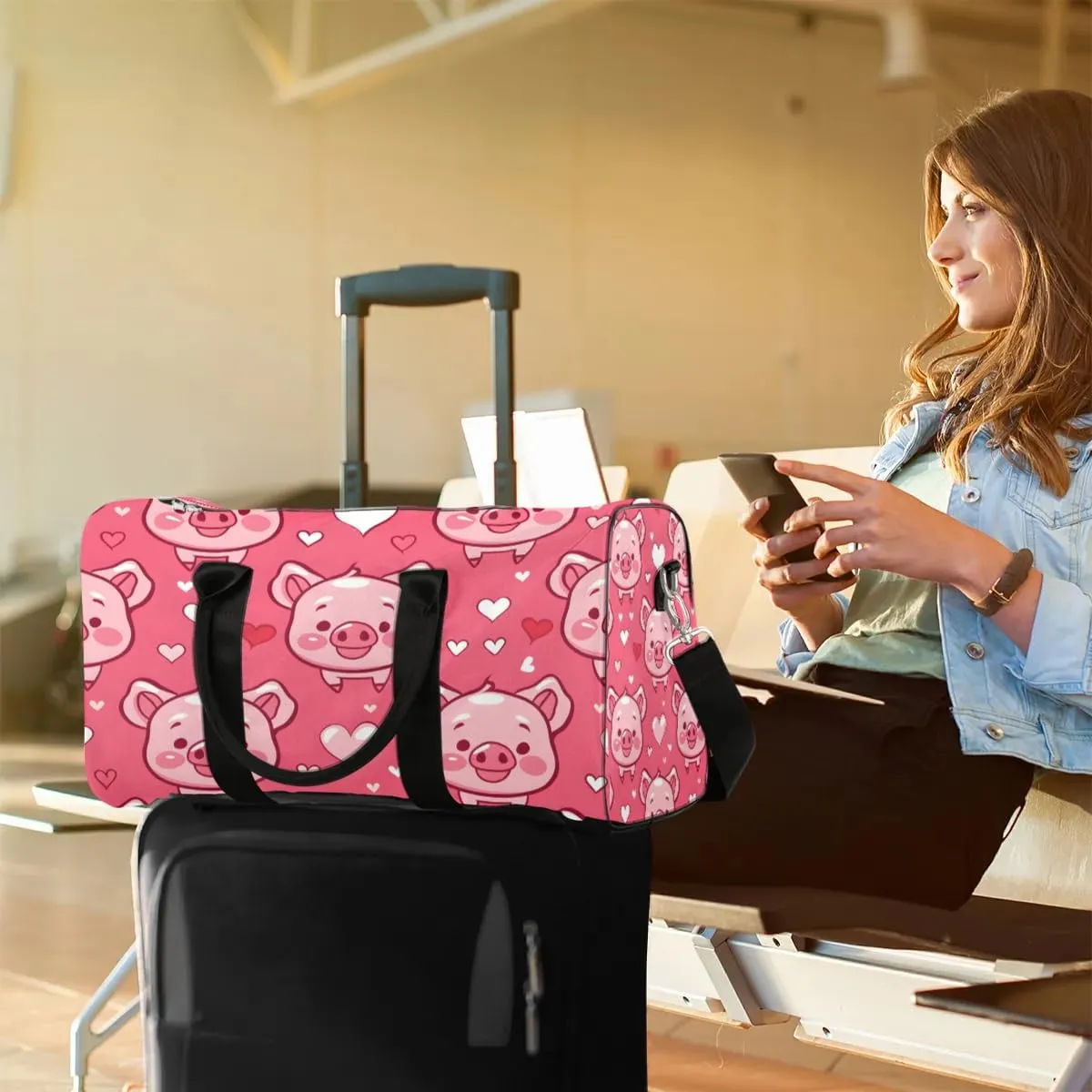 Little Pig Travel Duffel Bag for Women Men Waterproof Foldable Overnight Weekender Bag Large Capacity Sports Gym Bag