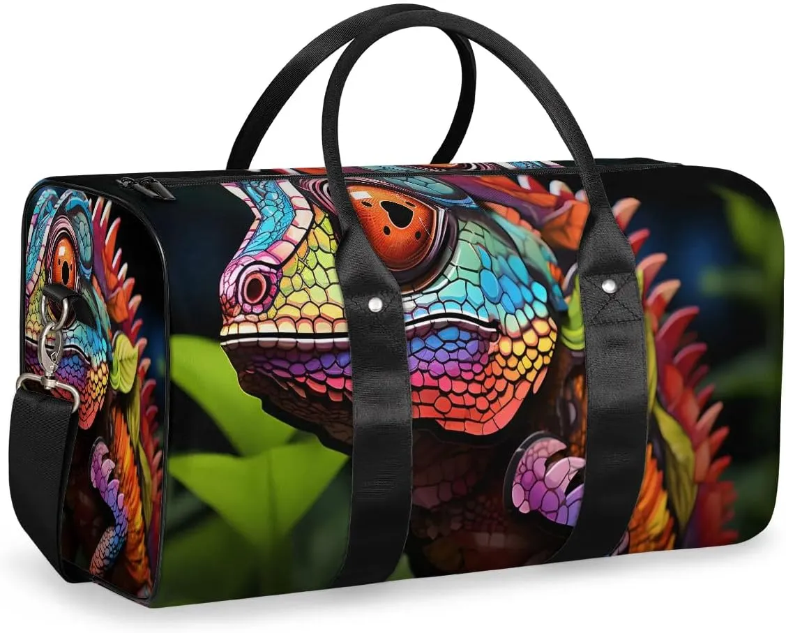 Lizard Print Travel Duffel Bag for Women Men Waterproof Foldable Overnight Weekender Bag Large Capacity Sports Gym Bag