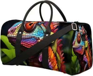 Lizard Print Travel Duffel Bag for Women Men Waterproof Foldable Overnight Weekender Bag Large Capacity Sports Gym Bag