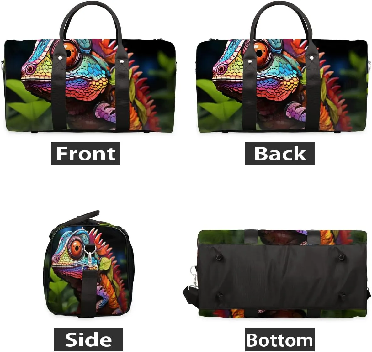 Lizard Print Travel Duffel Bag for Women Men Waterproof Foldable Overnight Weekender Bag Large Capacity Sports Gym Bag