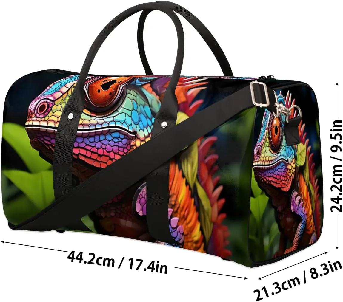 Lizard Print Travel Duffel Bag for Women Men Waterproof Foldable Overnight Weekender Bag Large Capacity Sports Gym Bag