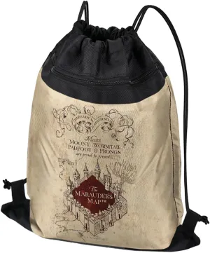 LOGOVISION Harry Potter Marauders Map Drawstring Backpack Sports Bag Sackpack 17" x 13", Perfect for Gym, Yoga or Practice