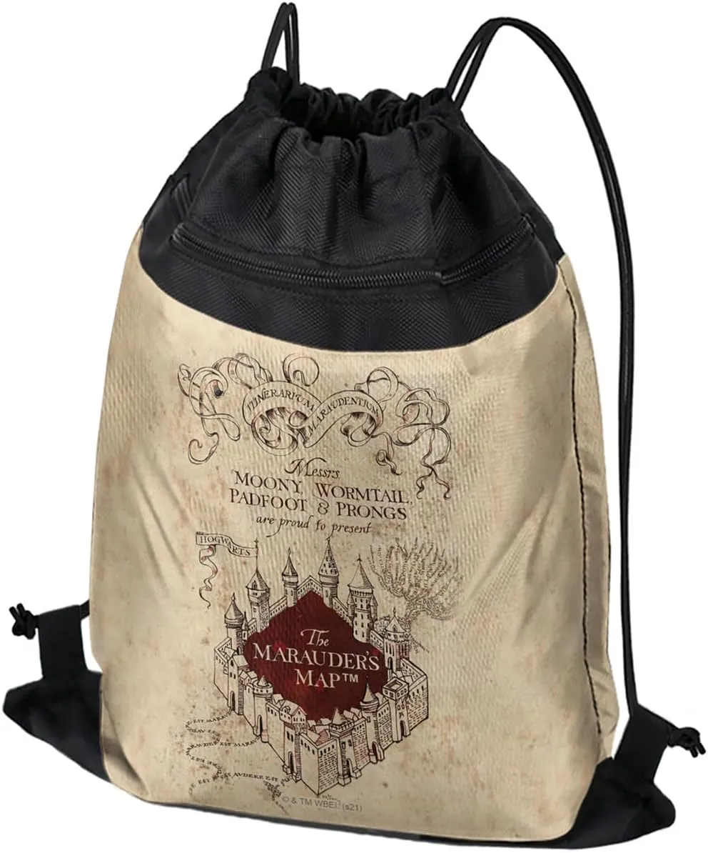 LOGOVISION Harry Potter Marauders Map Drawstring Backpack Sports Bag Sackpack 17" x 13", Perfect for Gym, Yoga or Practice