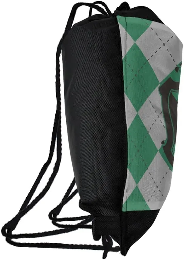 LOGOVISION Harry Potter Slytherin Plaid Sigil Drawstring Backpack Sports Bag Sackpack 17" x 13", Perfect for Gym, Yoga or Practice