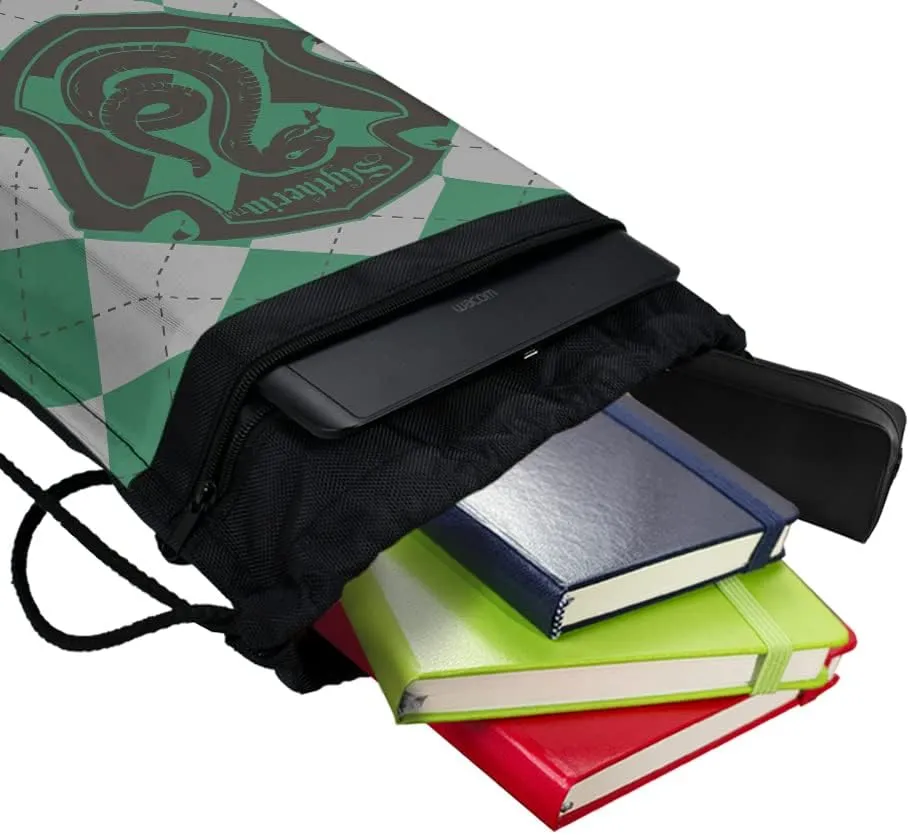 LOGOVISION Harry Potter Slytherin Plaid Sigil Drawstring Backpack Sports Bag Sackpack 17" x 13", Perfect for Gym, Yoga or Practice