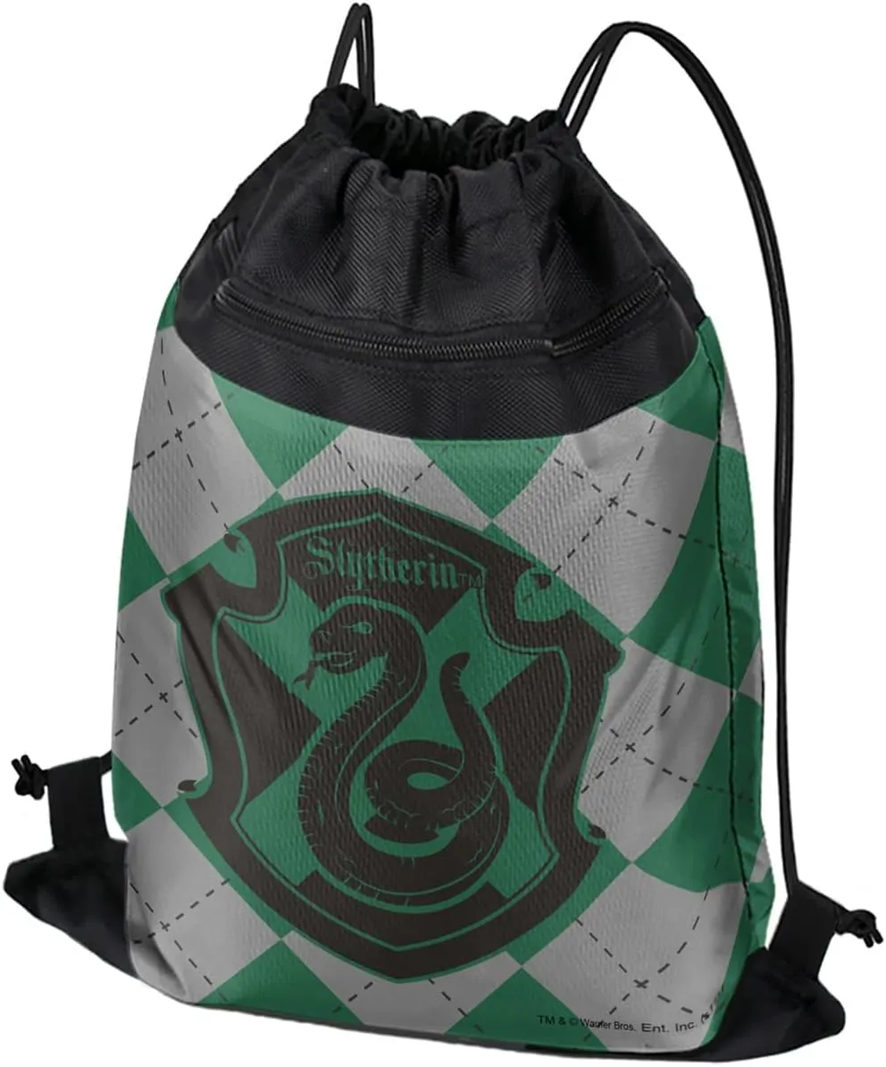 LOGOVISION Harry Potter Slytherin Plaid Sigil Drawstring Backpack Sports Bag Sackpack 17" x 13", Perfect for Gym, Yoga or Practice