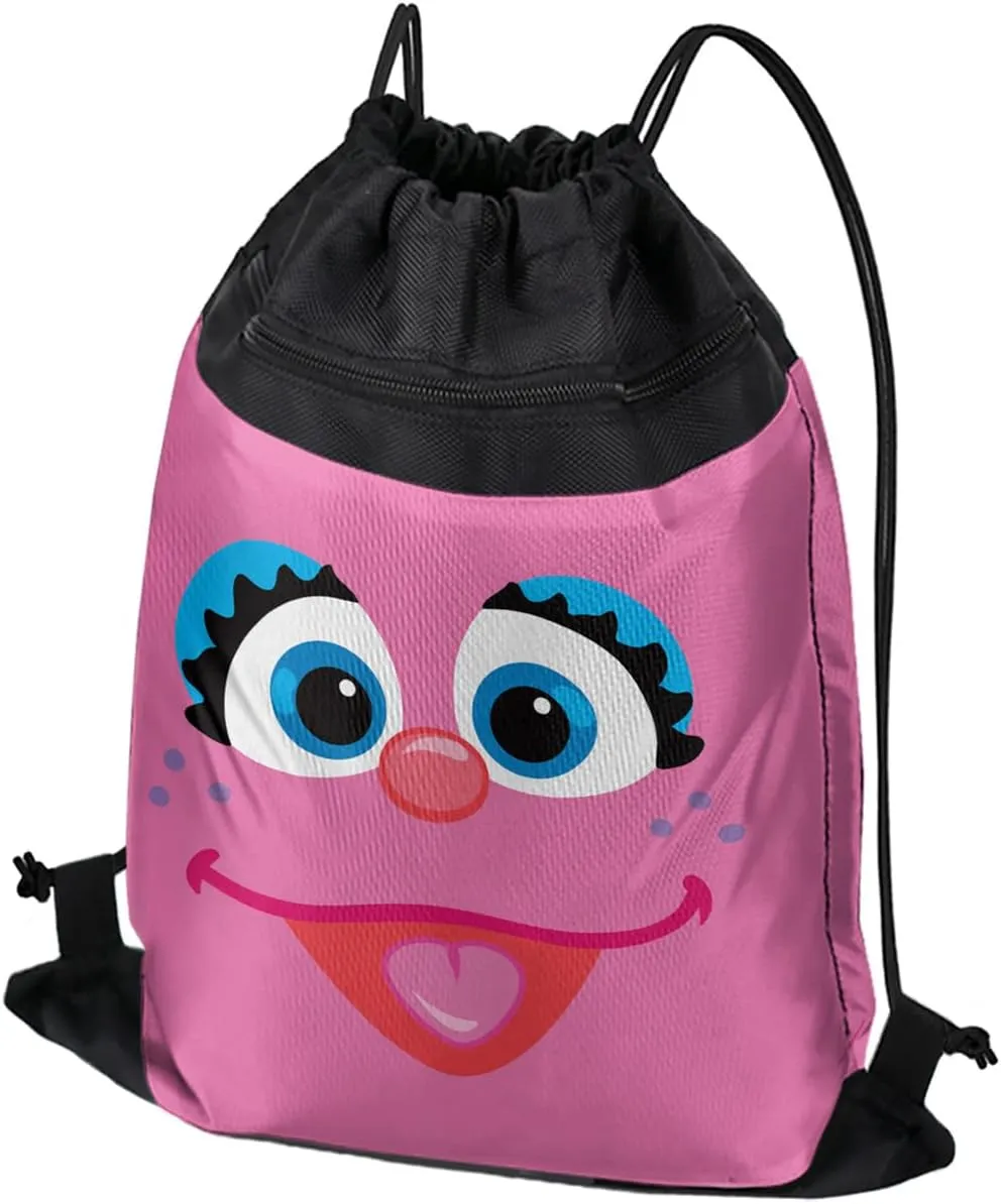 LOGOVISION Sesame Street Abby Cadabby Face Drawstring Backpack Sports Bag Sackpack 17" x 13", Perfect for Gym, Yoga or Practice