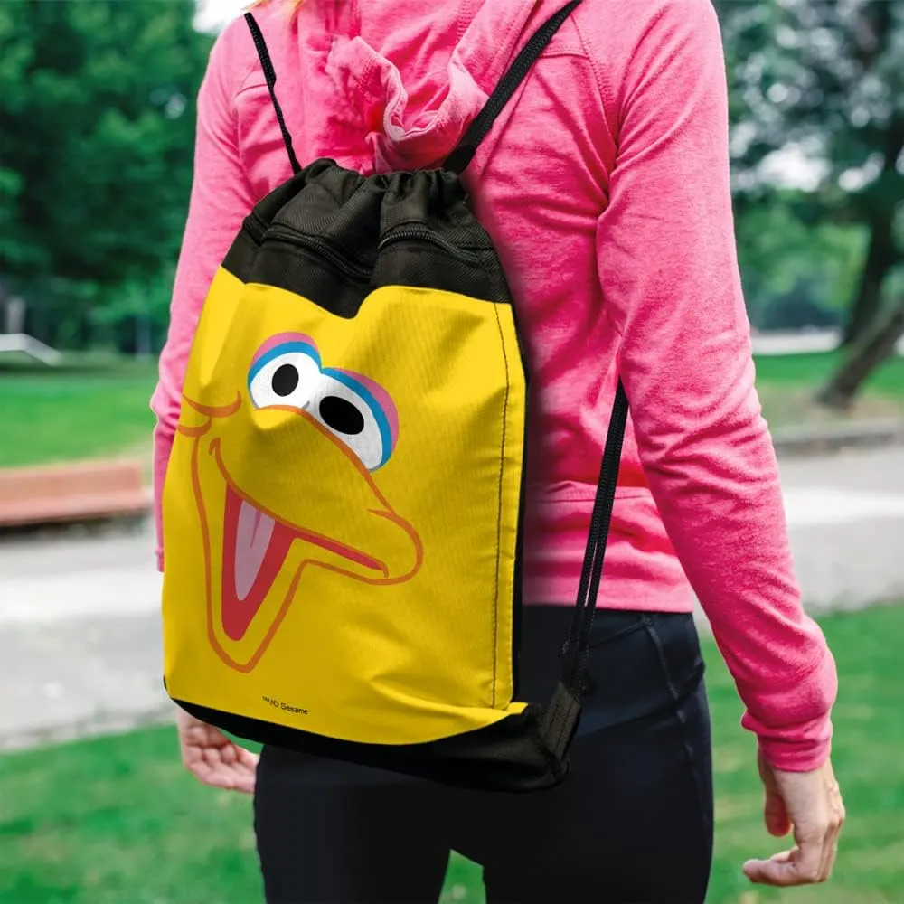 LOGOVISION Sesame Street Big Bird Face Drawstring Backpack Sports Bag Sackpack 17" x 13", Perfect for Gym, Yoga or Practice