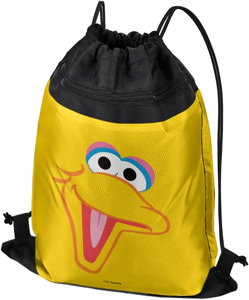 LOGOVISION Sesame Street Big Bird Face Drawstring Backpack Sports Bag Sackpack 17" x 13", Perfect for Gym, Yoga or Practice
