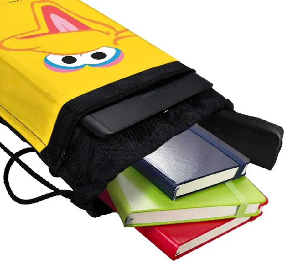 LOGOVISION Sesame Street Big Bird Face Drawstring Backpack Sports Bag Sackpack 17" x 13", Perfect for Gym, Yoga or Practice