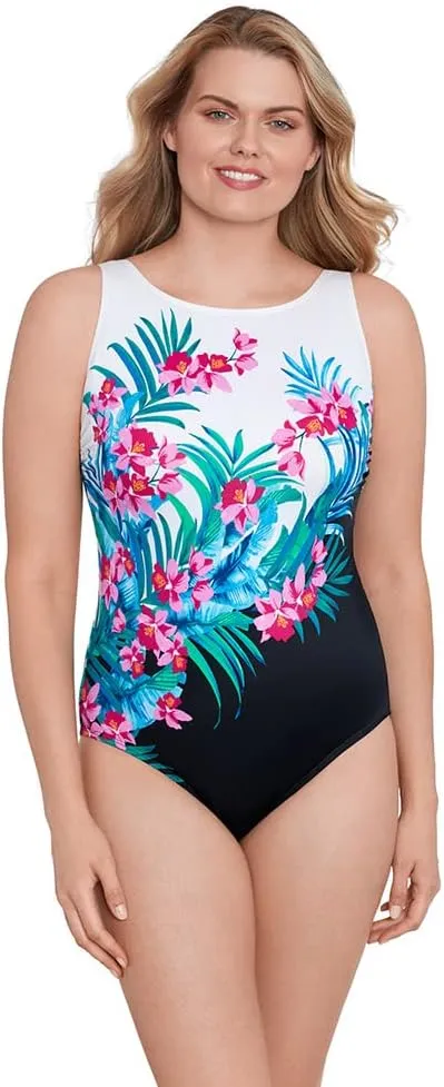 Longitude Women's Swimwear Panel Scoopback Highneck One Piece Swimsuit