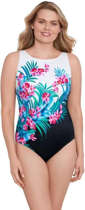 Longitude Women's Swimwear Panel Scoopback Highneck One Piece Swimsuit