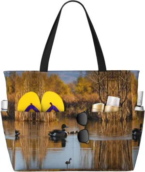 Loon Nature Bird Print Stylish Beach Tote Bag,Large Capacity Handbag,Perfect For Women'S Vacation And Daily Use