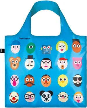 LOQI STEPHEN CHEETHAM Faces Blue Reusable Shopping Bag