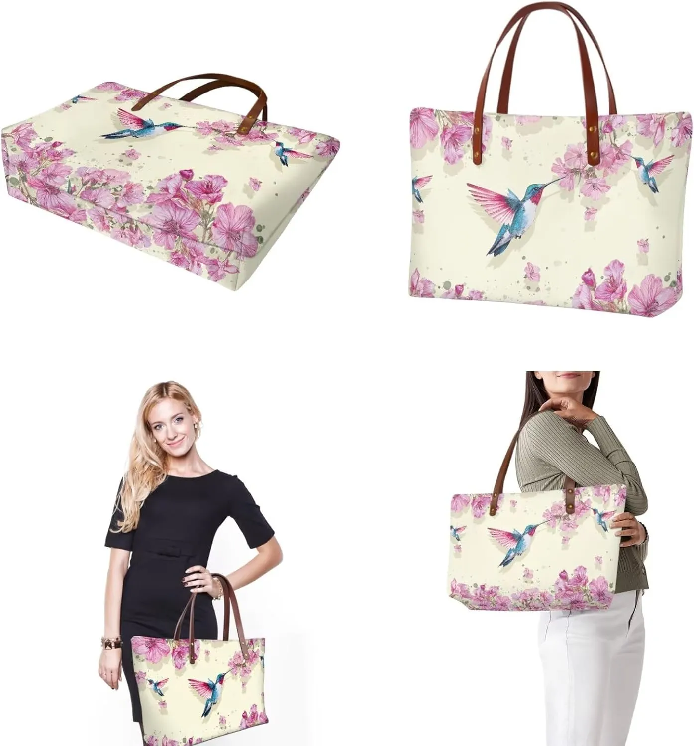 Lotusorchid Top Handle Bag Purse and Wallet Set Large Tote Handbag Satchel Purse with Leather Cosmetic Bag for Women
