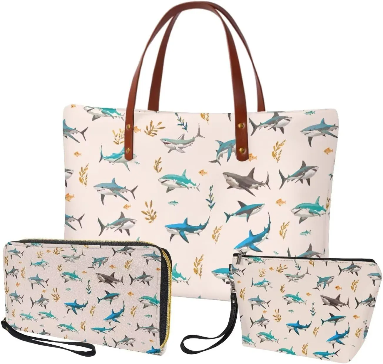 Lotusorchid Top Handle Bag Purse and Wallet Set Large Tote Handbag Satchel Purse with Leather Cosmetic Bag for Women