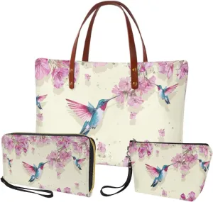 Lotusorchid Top Handle Bag Purse and Wallet Set Large Tote Handbag Satchel Purse with Leather Cosmetic Bag for Women