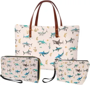 Lotusorchid Top Handle Bag Purse and Wallet Set Large Tote Handbag Satchel Purse with Leather Cosmetic Bag for Women