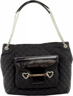 Love Moschino Women's Large Black Quilted Fabric Satchel Handbag