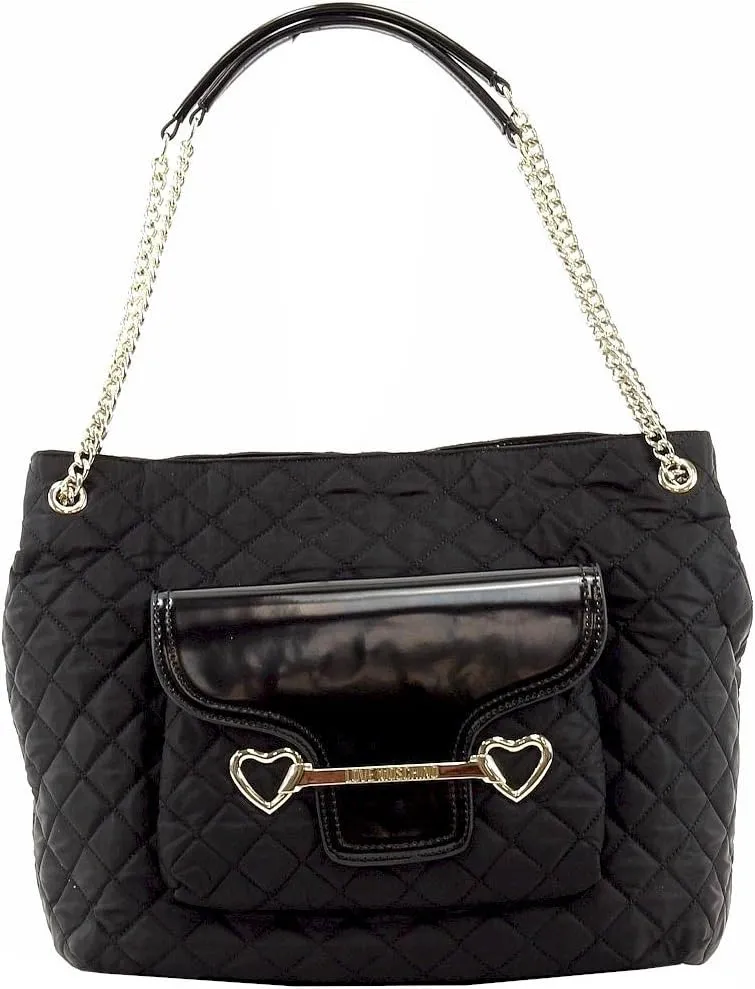 Love Moschino Women's Large Black Quilted Fabric Satchel Handbag