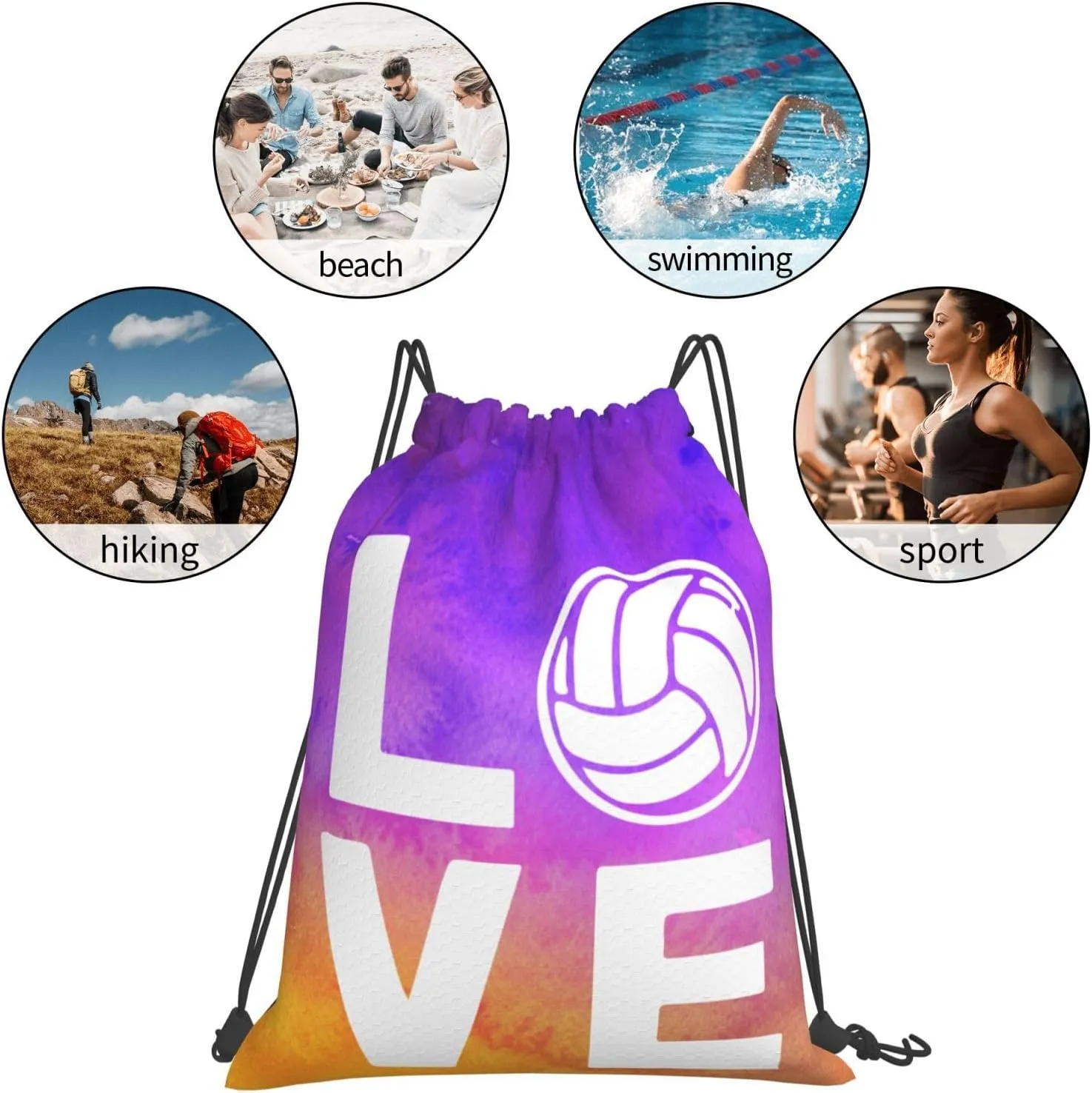Love Volleyball Unisex Drawstring Backpack Bag Sport Gym Swim Travel Sackpack