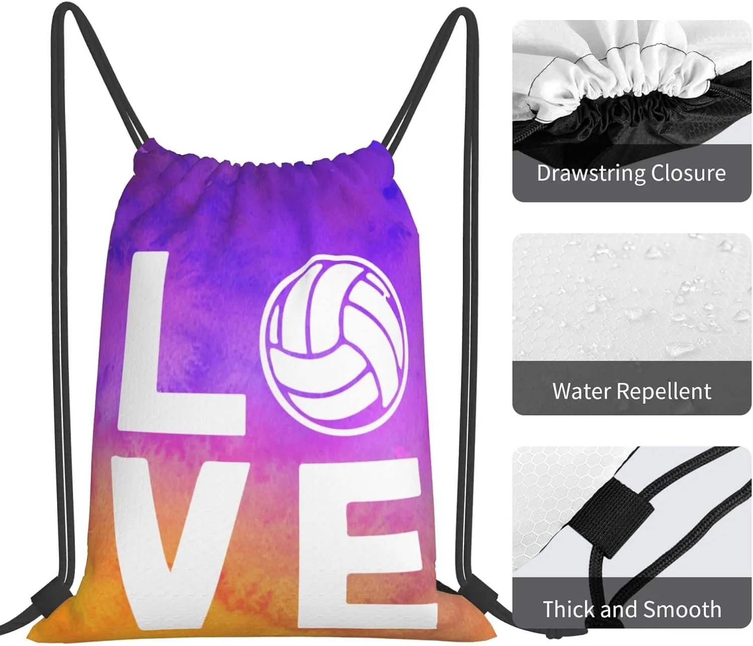 Love Volleyball Unisex Drawstring Backpack Bag Sport Gym Swim Travel Sackpack