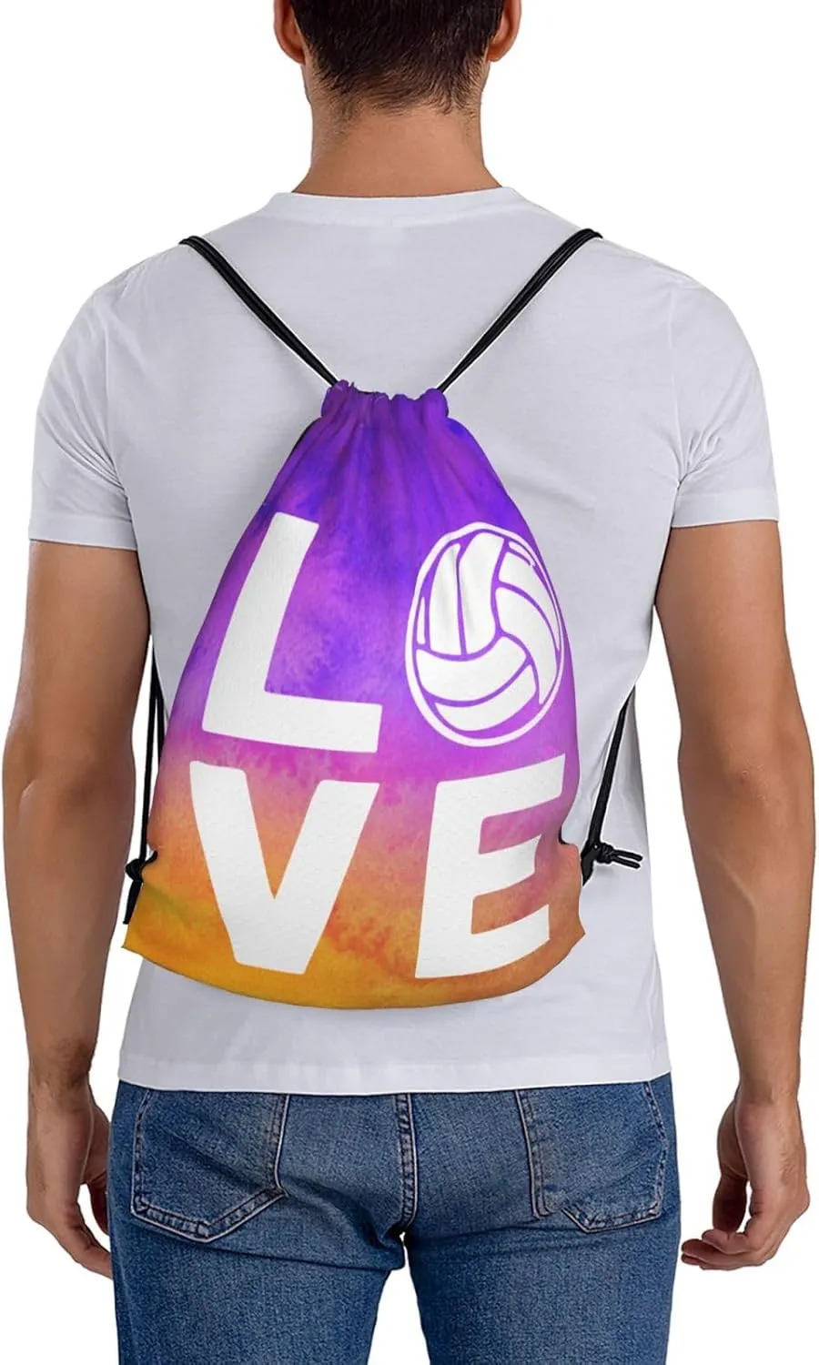 Love Volleyball Unisex Drawstring Backpack Bag Sport Gym Swim Travel Sackpack
