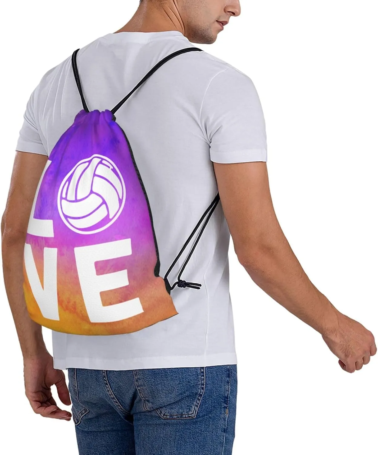 Love Volleyball Unisex Drawstring Backpack Bag Sport Gym Swim Travel Sackpack