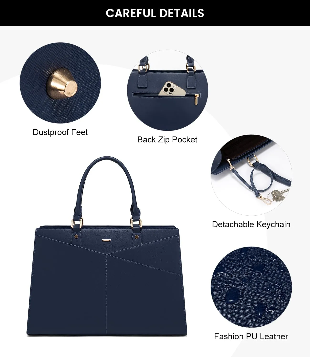 LOVEVOOK Laptop Tote Bag for Women, Leather Business Office Work Bag Computer Briefcase with Small Clutch fit for 15.6 Inch Laptop Navy Blue