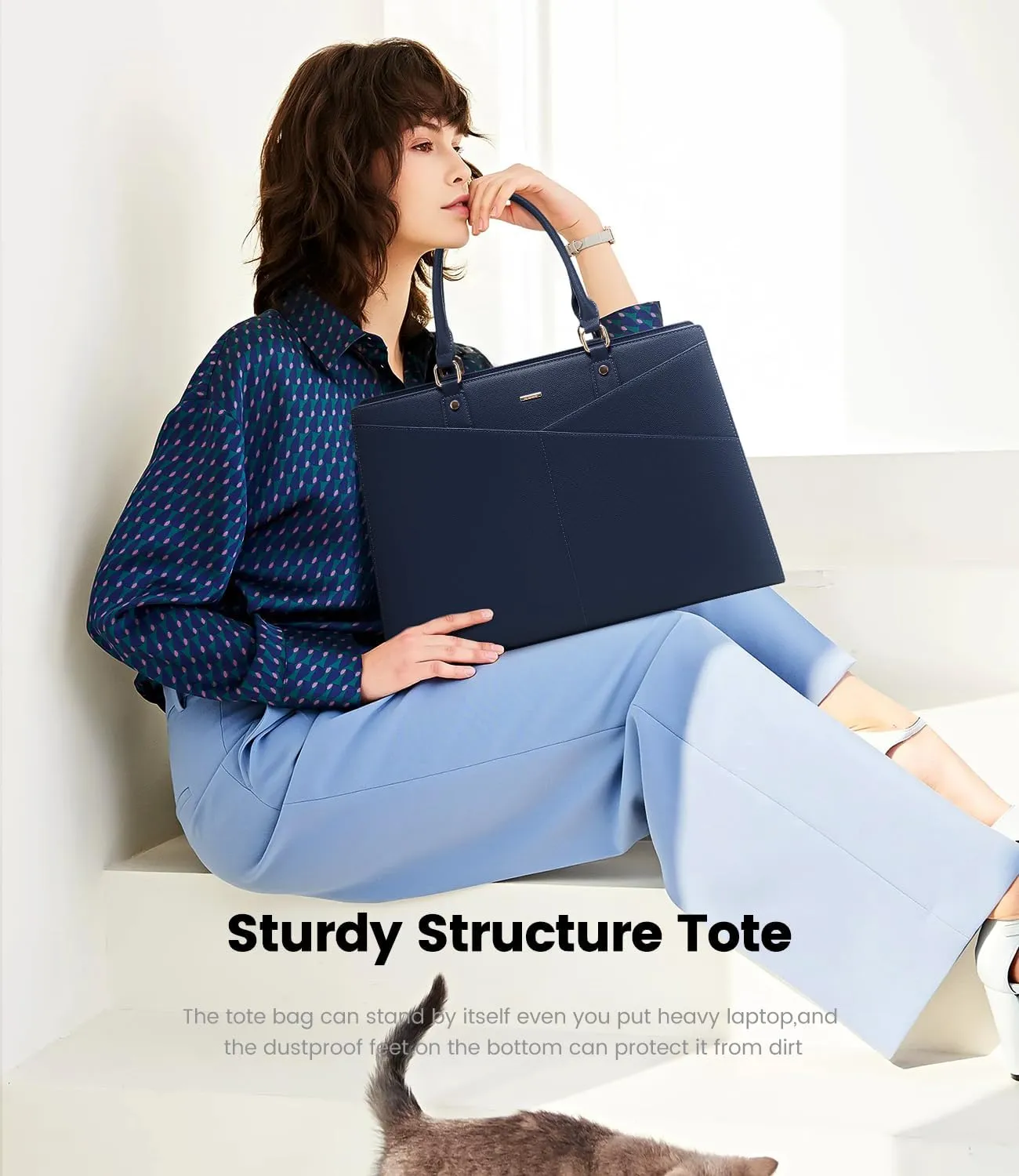 LOVEVOOK Laptop Tote Bag for Women, Leather Business Office Work Bag Computer Briefcase with Small Clutch fit for 15.6 Inch Laptop Navy Blue