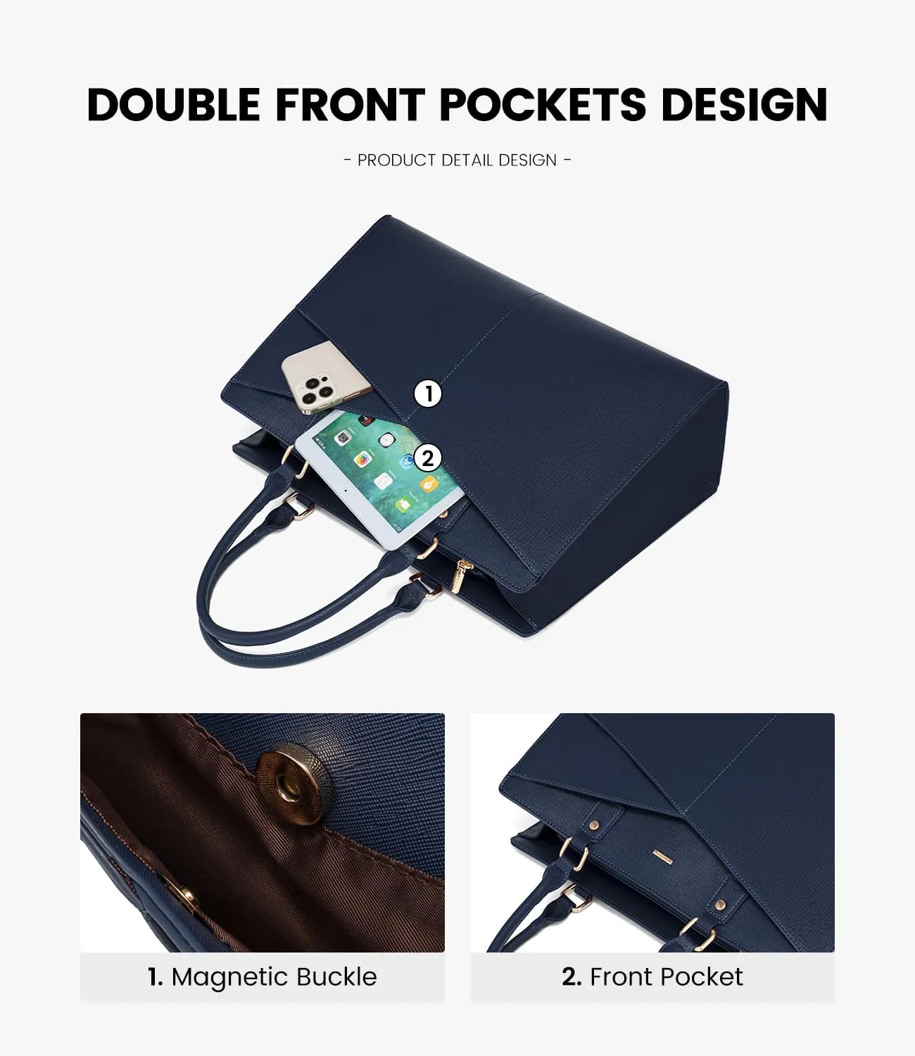 LOVEVOOK Laptop Tote Bag for Women, Leather Business Office Work Bag Computer Briefcase with Small Clutch fit for 15.6 Inch Laptop Navy Blue