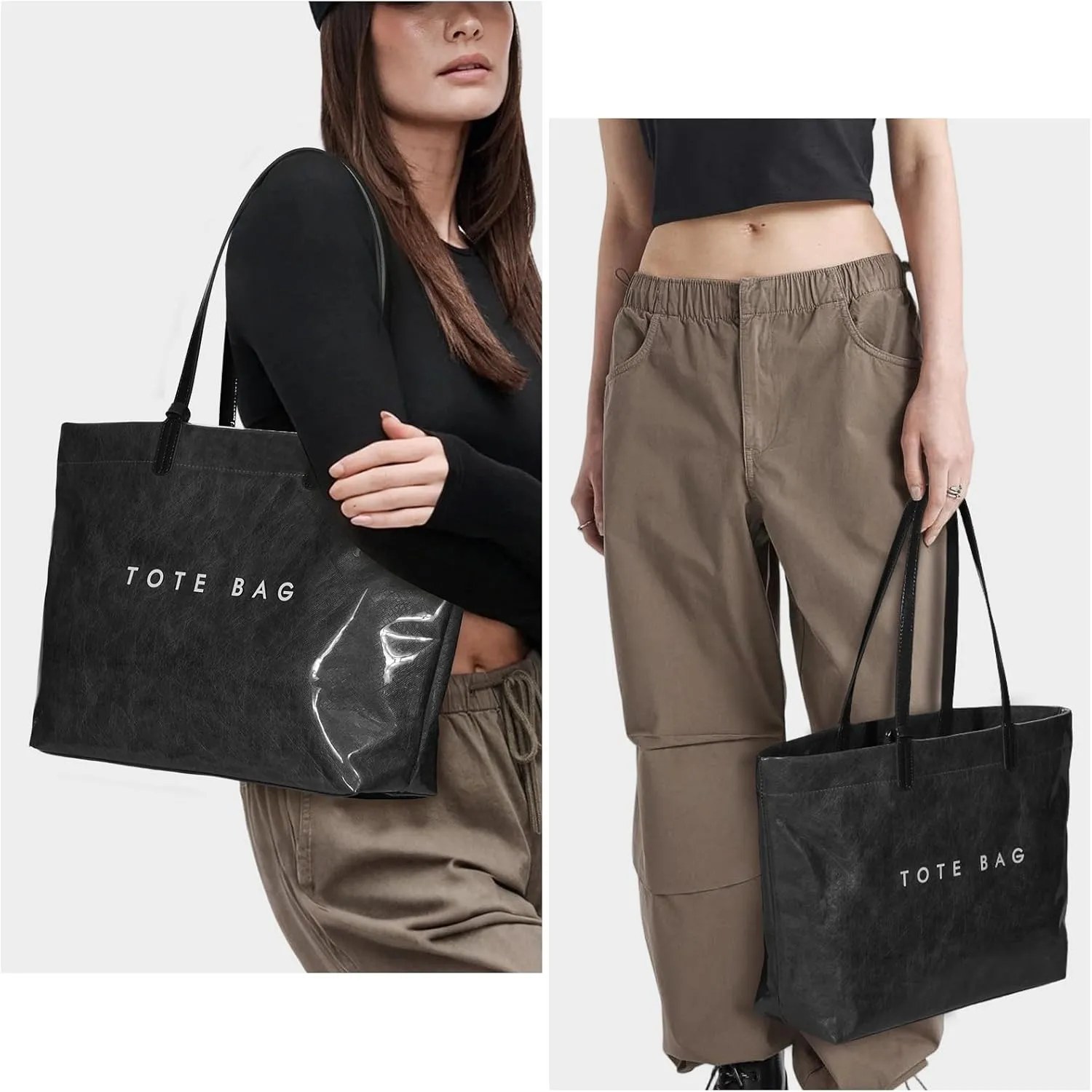 Lushandy Tote Bag for Women Thick PVC Tote Bags with Shouler Strap Large Plastic Carry All Bag Designer Hobo Handbag for Work