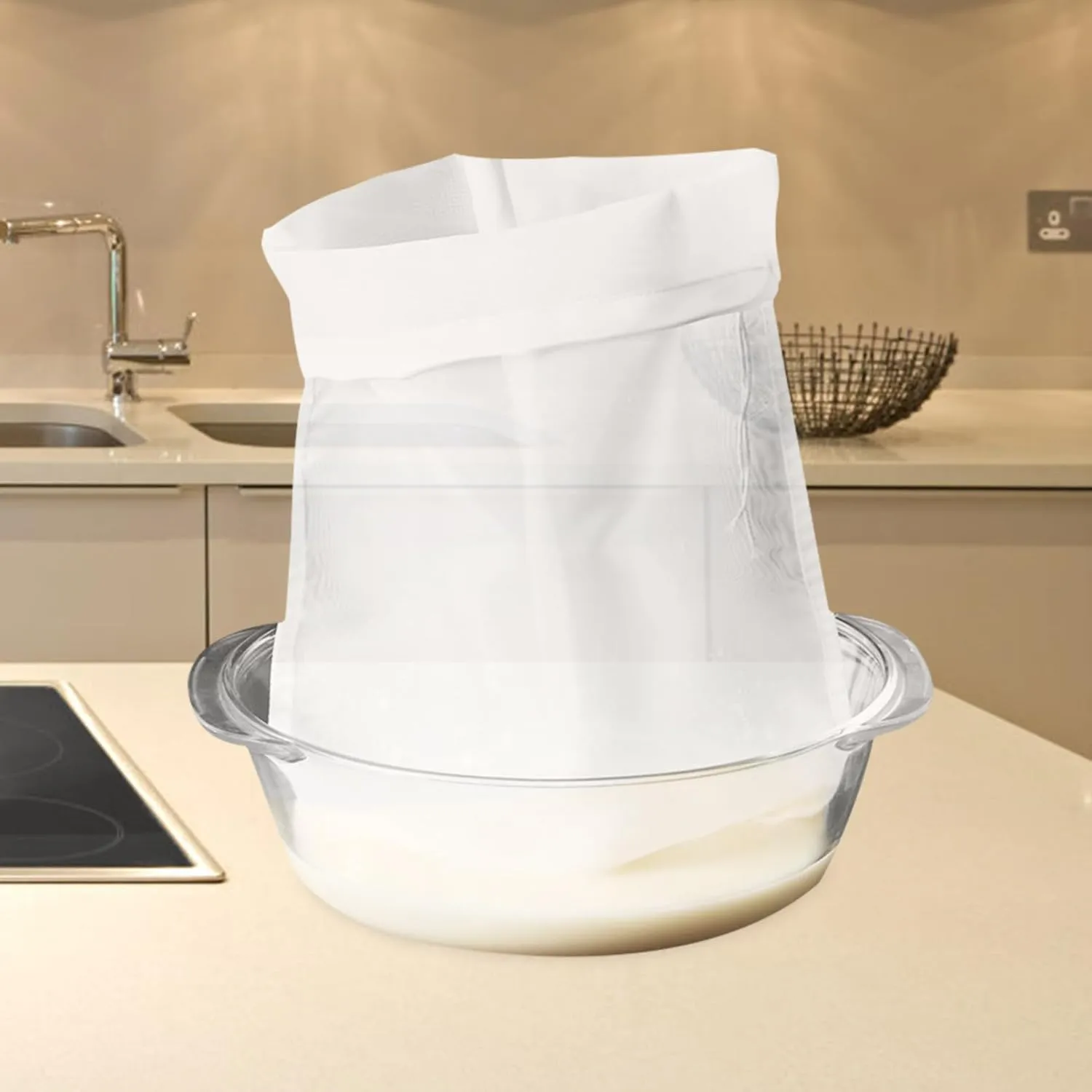 Luxshiny 5pcs Reusable Gauze Muslin Straining Bags Fine Mesh Food Strainer Filter Bags for Nut Milk Juice Tea Cheesecloth Yogurt Home Brewing Hop Bags