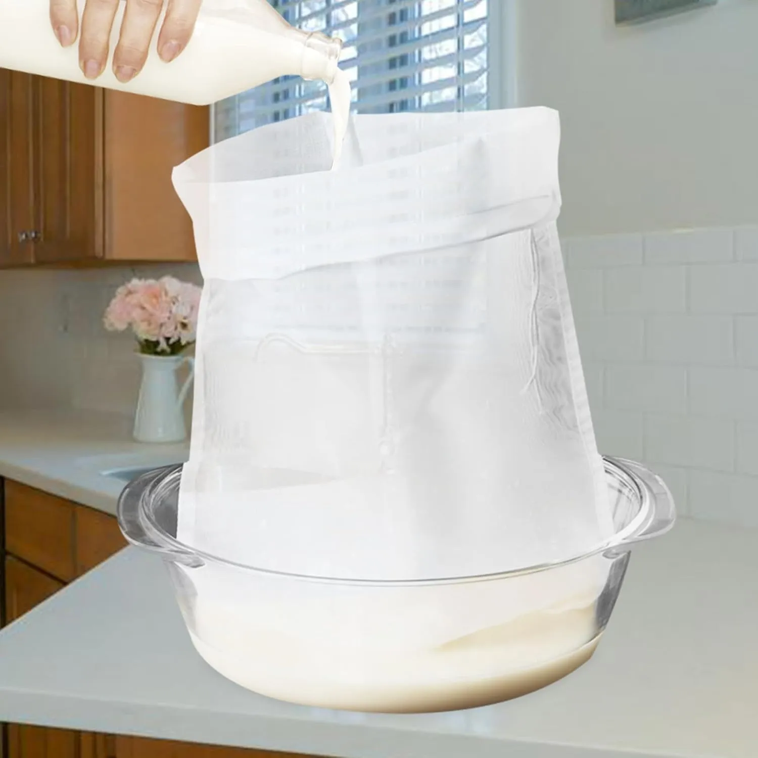 Luxshiny 5pcs Reusable Gauze Muslin Straining Bags Fine Mesh Food Strainer Filter Bags for Nut Milk Juice Tea Cheesecloth Yogurt Home Brewing Hop Bags